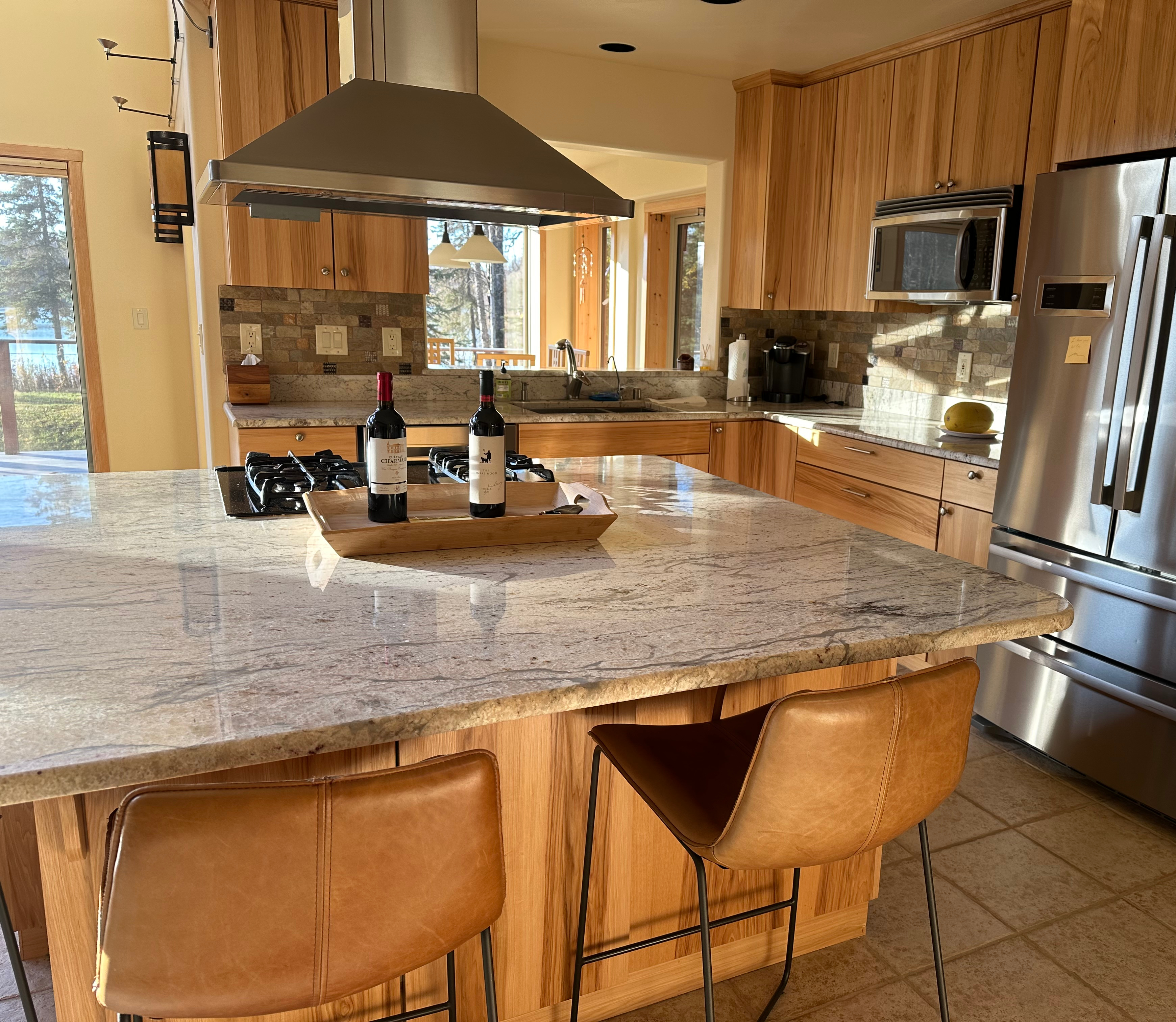 timber frame inside the lakefront house